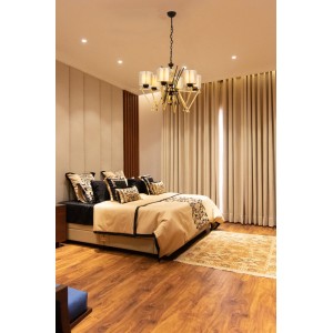 METAL and GLASS GOLD CHROME PLATED and BLACK CHANDELIER 66 CM DIAMETER LOAD: 95